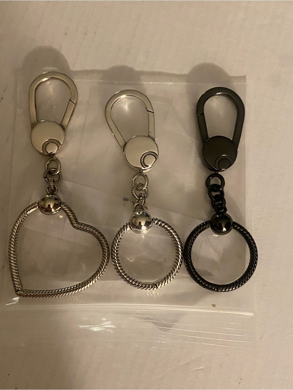 3 Pandora-like Silver & Black handbag charm holder Key Ring Set NEW!